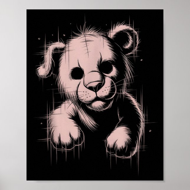 Creepy Cute Goth Teddy Lion Horror Sketch Nge Bear Poster (Front)