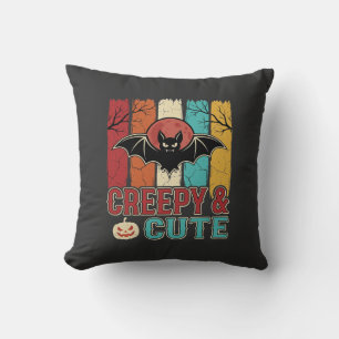 Creepy Cute Halloween Bat Retro Graphic Cushion