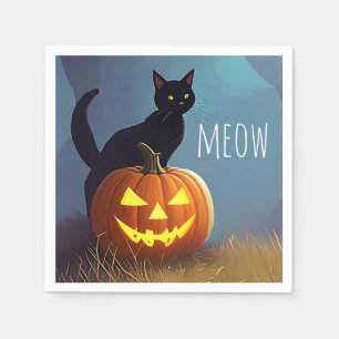 Creepy Cute, Halloween Black Cat, Gothic Birthday Napkin