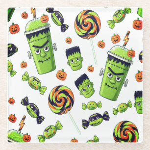 Creepy Cute Halloween Frankenstein Glass Coaster