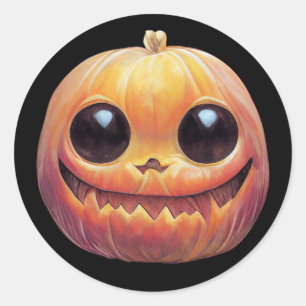Creepy Cute Halloween Pumpkin Face Classic Round Sticker