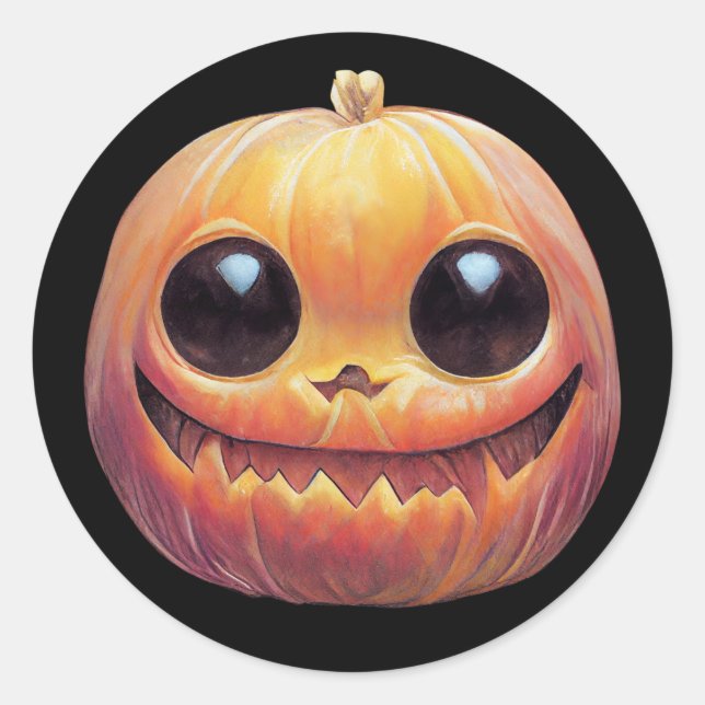 Creepy Cute Halloween Pumpkin Face Classic Round Sticker (Front)