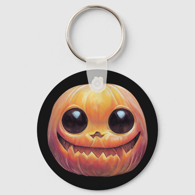 Creepy Cute Halloween Pumpkin Face Key Ring (Front)
