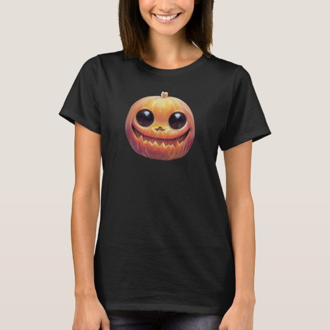 Creepy Cute Halloween Pumpkin Face T-Shirt (Front)