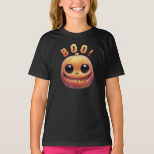 Creepy Cute Halloween Pumpkin Head Saying Boo T-Shirt