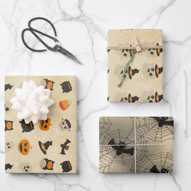 Creepy Cute Halloween Theme Pattern Wrapping Paper Sheet (Front)