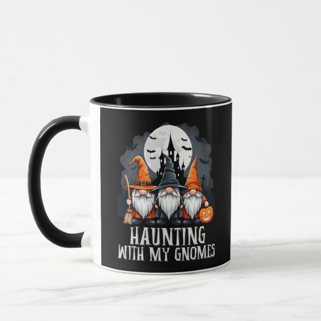 Creepy Cute Halloween Witch Gnomes & Haunted House Mug (Left)