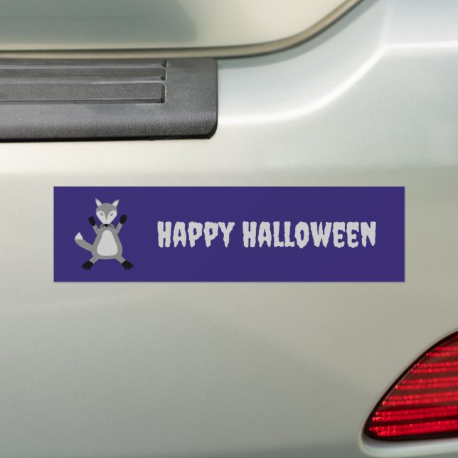 Creepy Cute Halloween Wolf Bumper Sticker (On Car)