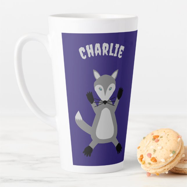 Creepy Cute Halloween Wolf Custom Name Latte Mug (In Situ)