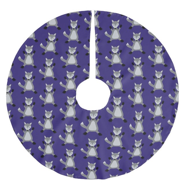Creepy Cute Halloween Wolf Patterned Brushed Polyester Tree Skirt (Front)