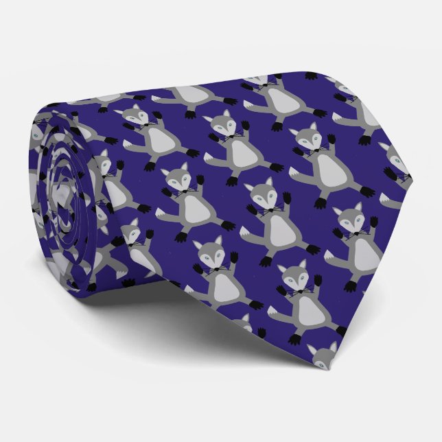 Creepy Cute Halloween Wolf Patterned Tie (Rolled)