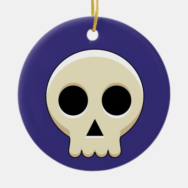 Creepy Cute Kawaii Goth Skull Ceramic Tree Decoration (Front)