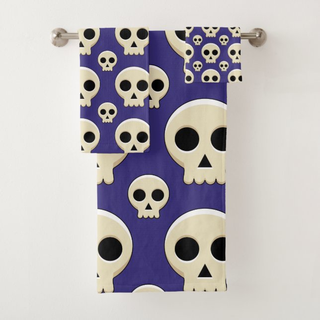 Creepy Cute Kawaii Goth Skull Pattern Bath Towel Set (Insitu)