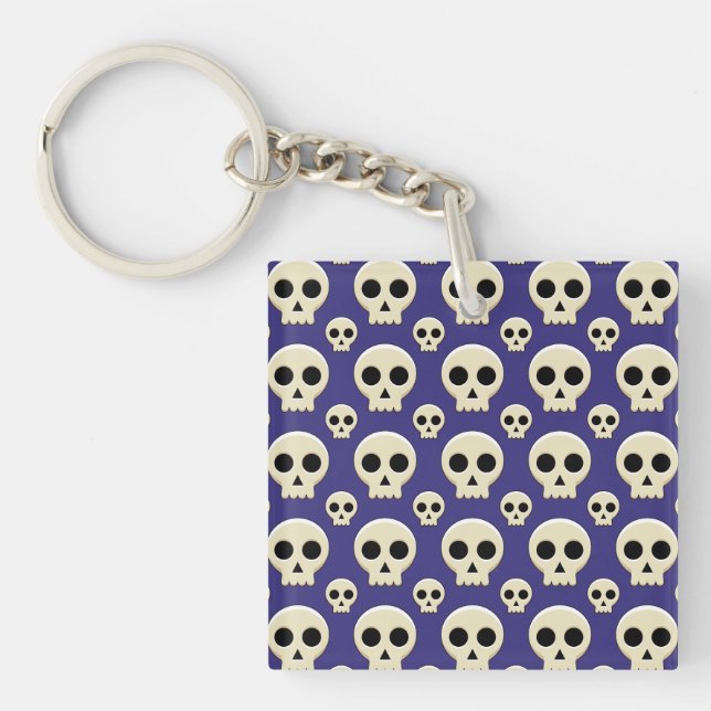 Creepy Cute Kawaii Goth Skull Pattern Key Ring (Front)