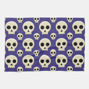 Creepy Cute Kawaii Goth Skull Pattern Tea Towel
