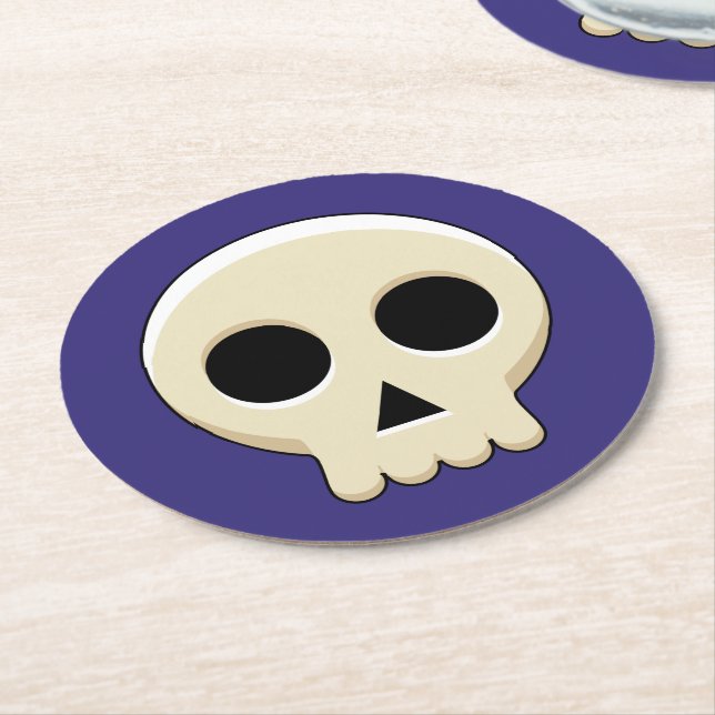 Creepy Cute Kawaii Goth Skull Round Paper Coaster (Angled)