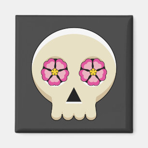 Creepy Cute Kawaii Goth Skull with Flowers Magnet