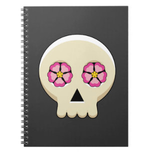 Creepy Cute Kawaii Goth Skull with Flowers Notebook