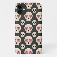 Creepy Cute Kawaii Goth Skull with Flowers Pattern