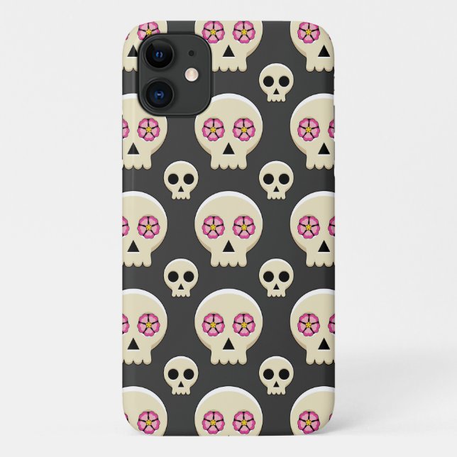 Creepy Cute Kawaii Goth Skull with Flowers Pattern Case-Mate iPhone Case (Back)