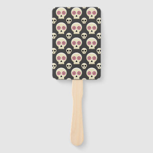 Creepy Cute Kawaii Goth Skull with Flowers Pattern Hand Fan