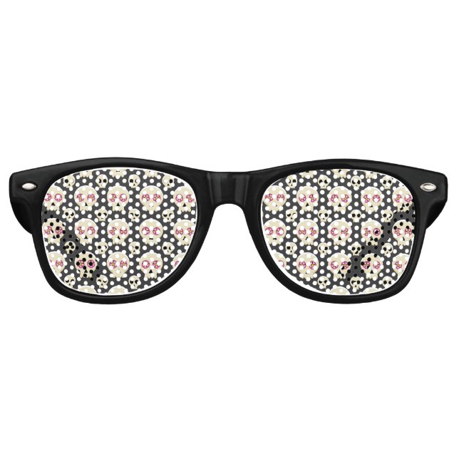 Creepy Cute Kawaii Goth Skull with Flowers Pattern Retro Sunglasses (Front)