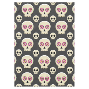 Creepy Cute Kawaii Goth Skull with Flowers Pattern Tablecloth