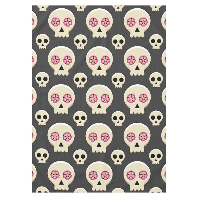 Creepy Cute Kawaii Goth Skull with Flowers Pattern Tablecloth (Front)