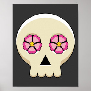 Creepy Cute Kawaii Goth Skull with Flowers Poster