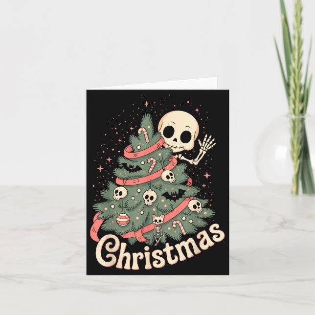 Creepy Cute Kawaii Skeleton Christmas Tree Skull B Card (Front)