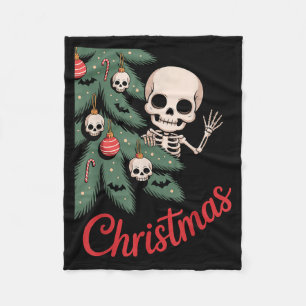 Creepy Cute Kawaii Skeleton Christmas Tree Skull B Fleece Blanket