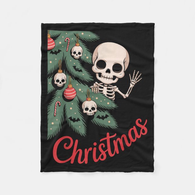 Creepy Cute Kawaii Skeleton Christmas Tree Skull B Fleece Blanket (Front)