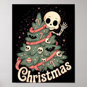 Creepy Cute Kawaii Skeleton Christmas Tree Skull B Poster