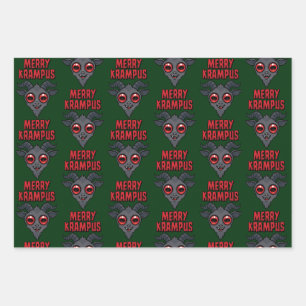 Creepy Cute Merry Krampus Wrapping Paper Sheet