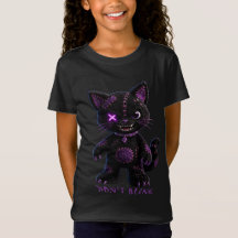Creepy Cute Mysté Stitched Black Cat Gothic Kids T