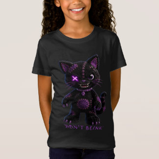 Creepy Cute Mysté Stitched Black Cat Gothic Kids T T-Shirt