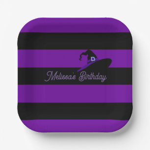 Creepy Cute, Purple Witch Birthday, Fat Stripes Paper Plate