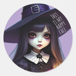 Creepy Cute, Purple Witch Birthday, Gothic Theme Classic Round Sticker