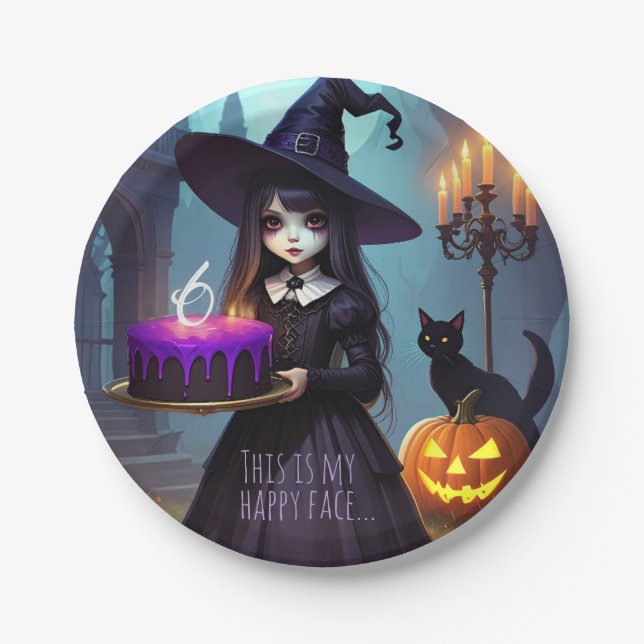 Creepy Cute, Purple Witch Birthday, Gothic Theme Paper Plate (Front)