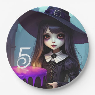 Creepy Cute, Purple Witch Birthday, Gothic Theme Paper Plate
