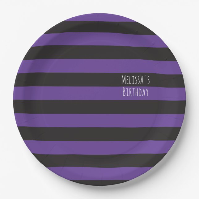 Creepy Cute, Purple Witch Birthday, Purple Stripes Paper Plate (Front)