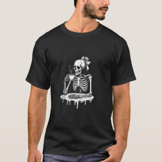 Creepy Cute Skeleton Drinking Coffee Funny Gothic  T-Shirt