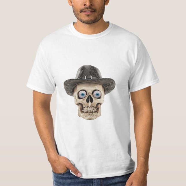 Creepy Cute Skull Wearing Hat T-Shirt (Front)