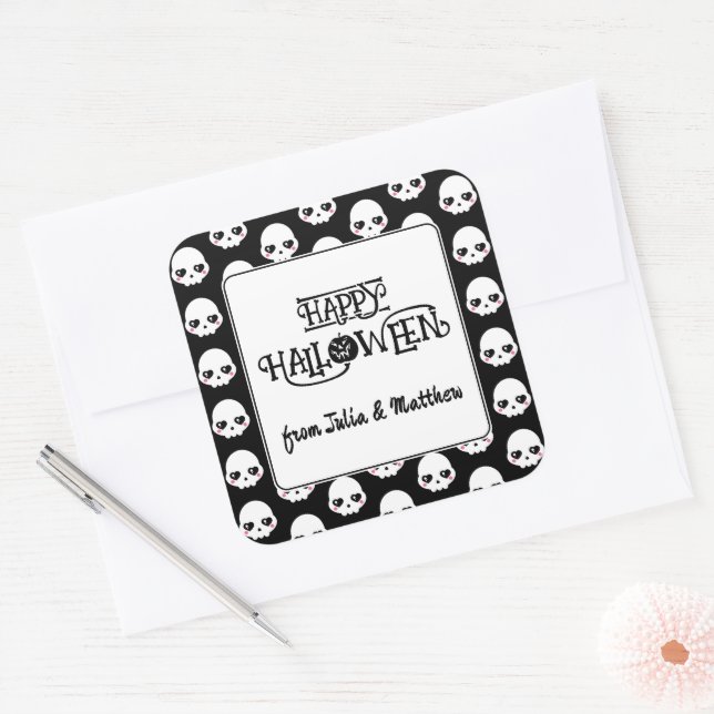 Creepy Cute Skulls Square Sticker (Envelope)