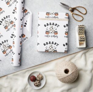 Creepy Cute Vibes Coquette Ghost & Pumpkin  Wrapping Paper