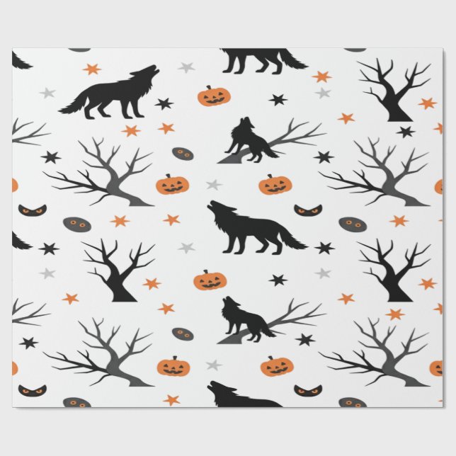 Creepy Cute Wolf Pack Halloween Wrapping Paper (Flat)