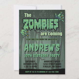 Creepy Dark Green Zombie Birthday Party Invitation