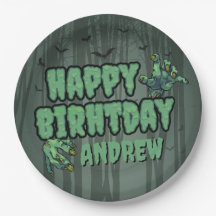 Creepy Dark Green Zombie Happy Birthday Party