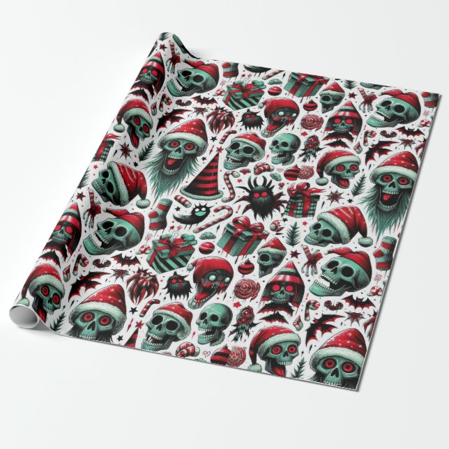 Creepy Dead Christmas Pattern Wrapping Paper (Unrolled)