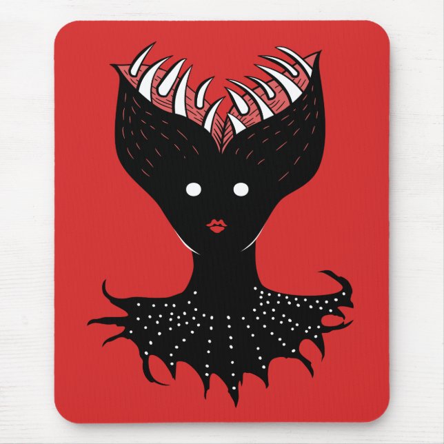 Creepy Demon Girl Dark Gothic Character With Teeth Mouse Mat (Front)